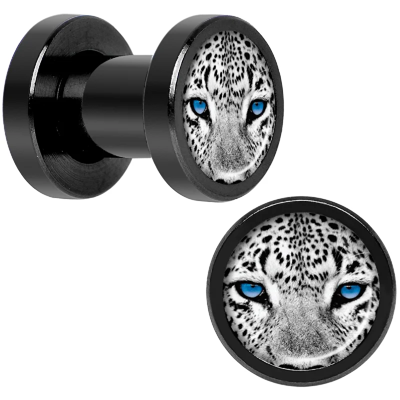 Women's Earrings – Elegant Designs for Every Personality--Black White Leopard Eyes Black Anodized Screw Fit Plug Set 4 Gauge Women's Earrings – Elegant Designs for Every Personality--Black White Leopard Eyes Black Anodized Screw Fit Plug Set 4 Gauge