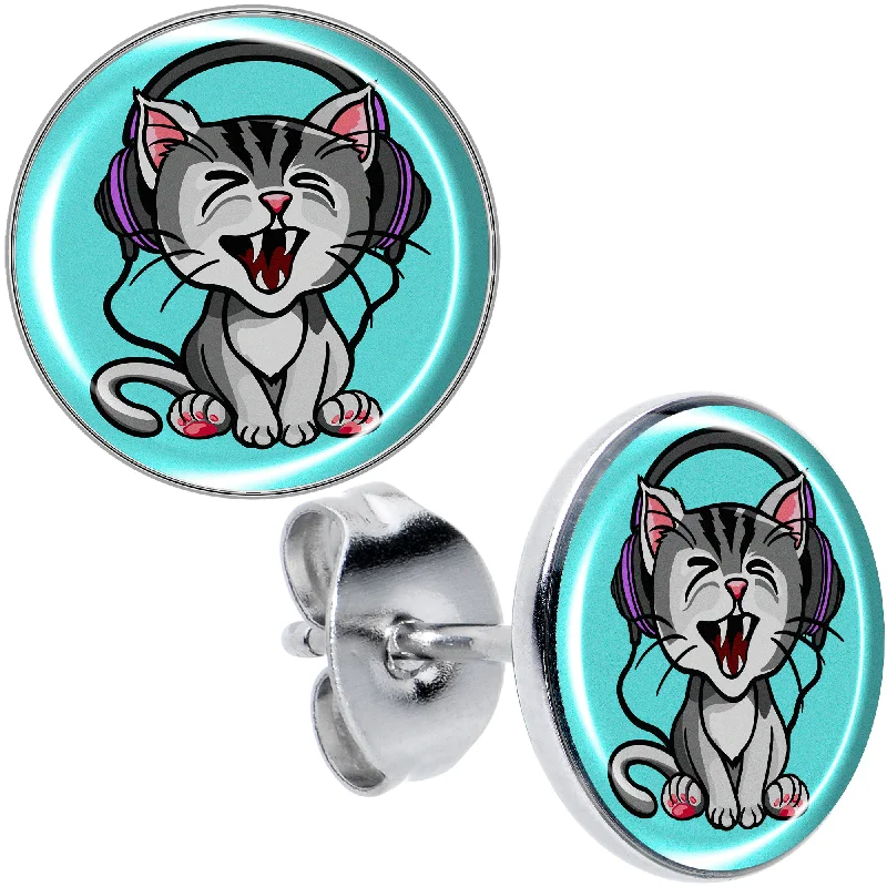 Women's Earrings – Elegant Designs for Every Personality--Heavy Metal Kitty Cat Stud Earrings