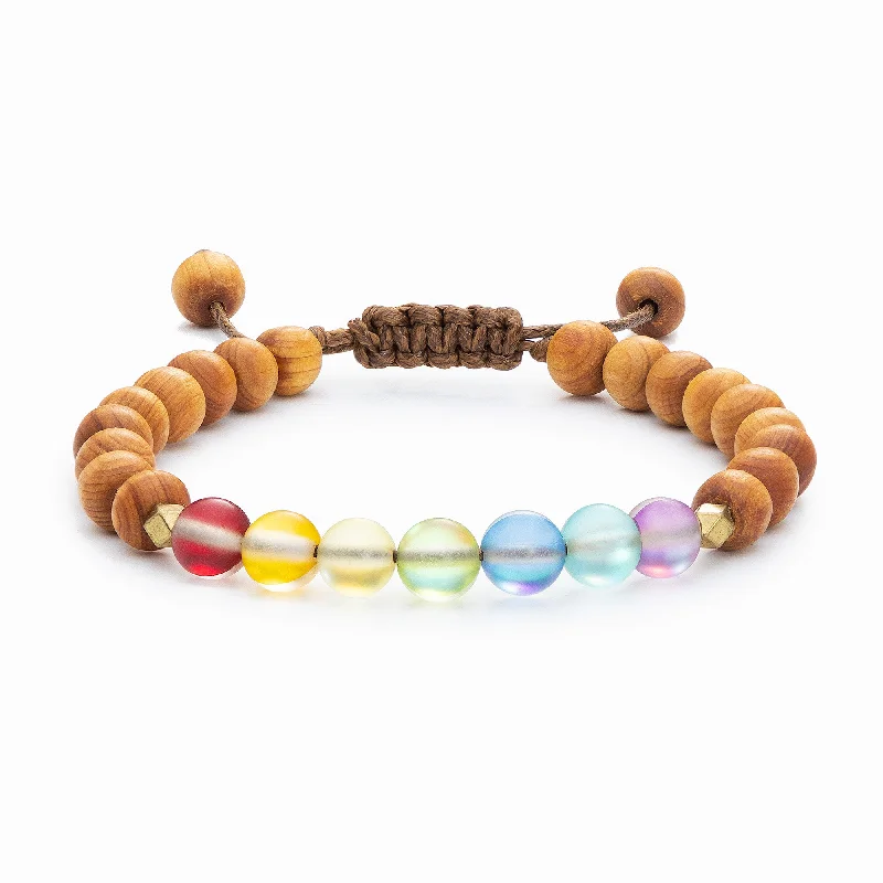 Artistic Bangles for Women-Glow Glass Chakra Kids Wood Bracelet