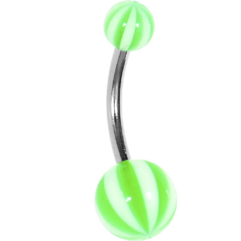 Beautiful Belly Rings with Elegant Touch -Green White Acrylic Sublime Stripe Beach Ball Belly Ring Beautiful Belly Rings with Elegant Touch -Green White Acrylic Sublime Stripe Beach Ball Belly Ring