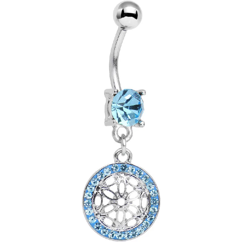 Designer Belly Rings for Elegant Style -Blue Gem Wear Me Out Woven Pattern Dangle Belly Ring Designer Belly Rings for Elegant Style -Blue Gem Wear Me Out Woven Pattern Dangle Belly Ring