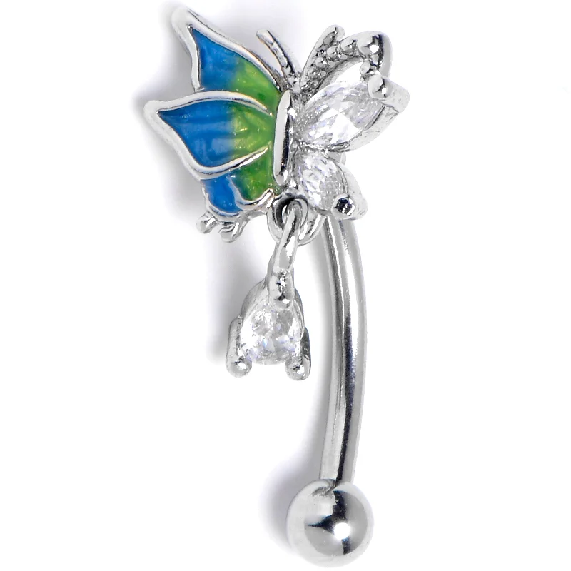 Women's Earrings – Elegant Designs for Every Personality--16 Gauge 5/16 Clear Gem Dazzling Beauty Butterfly Blue Curved Eyebrow Ring