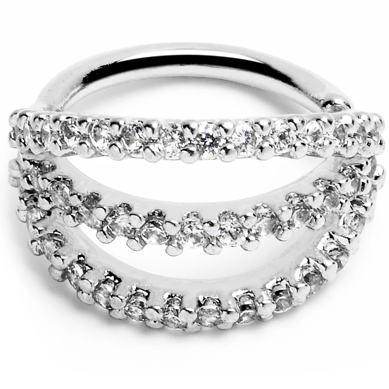 Women's Earrings – Elegant Designs for Every Personality--18 Gauge 5/16 Clear CZ Gem Faux Triple Hoop Closure Ring