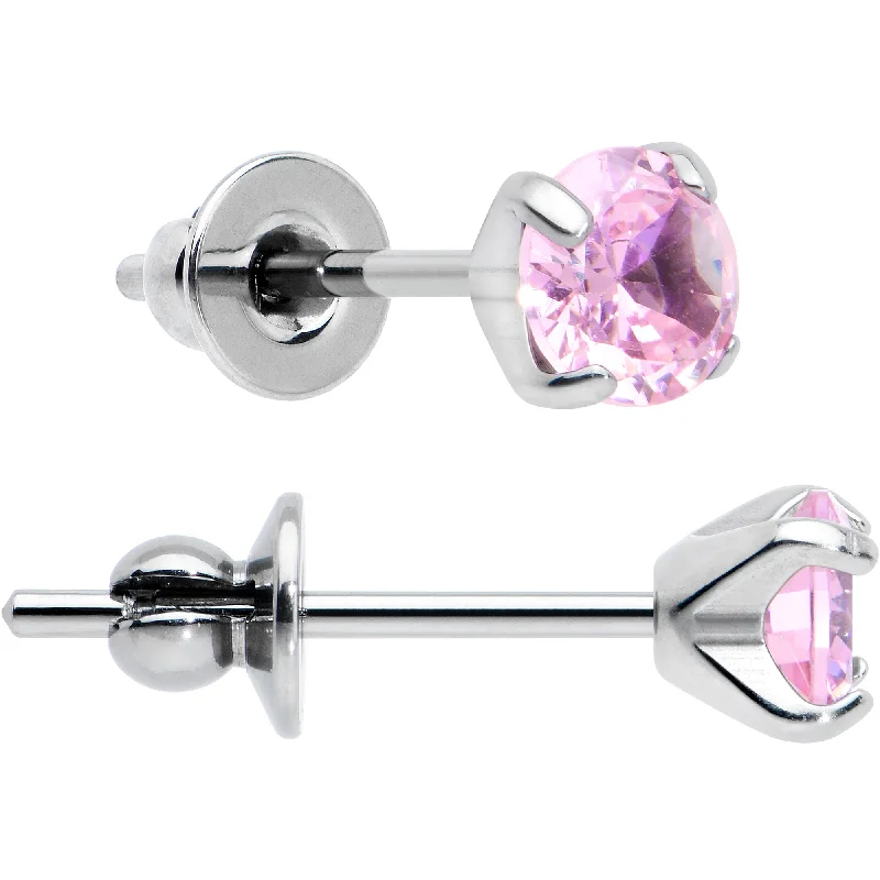 Women's Earrings – Elegant Designs for Every Personality--4mm Pink CZ Gem Implant Grade Titanium Stud Earrings Women's Earrings – Elegant Designs for Every Personality--4mm Pink CZ Gem Implant Grade Titanium Stud Earrings