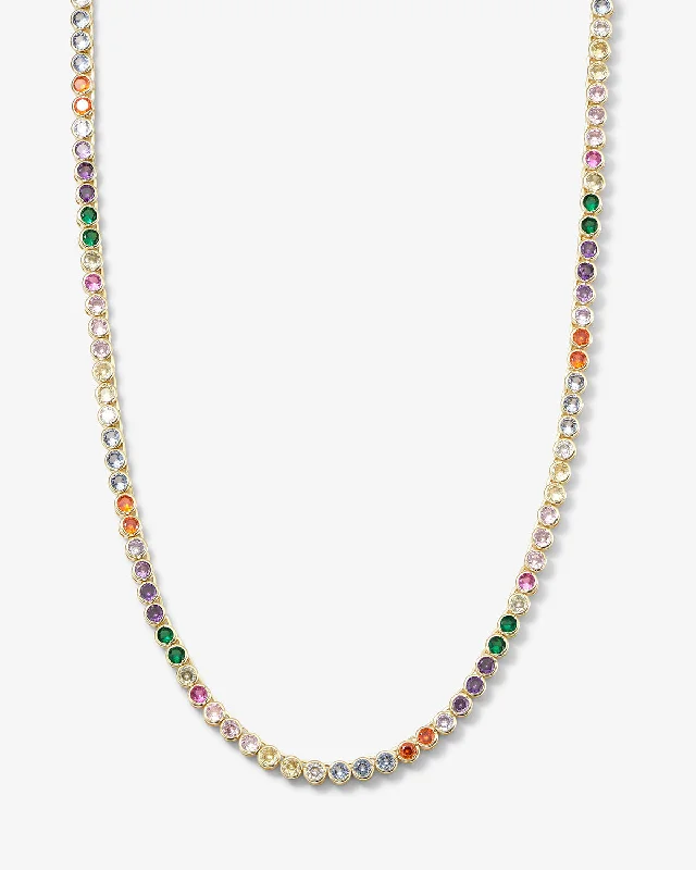 Shop Classic Women's Necklaces & Pendants with a Modern Twist-Baroness Tennis Necklace 15" - Gold|Rainbow Diamondettes Shop Classic Women's Necklaces & Pendants with a Modern Twist-Baroness Tennis Necklace 15" - Gold|Rainbow Diamondettes