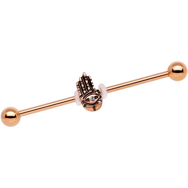 Women's Earrings – Elegant Designs for Every Personality--Clear Gem Rose Gold Tone Hamsa Eye Industrial Barbell 38mm Women's Earrings – Elegant Designs for Every Personality--Clear Gem Rose Gold Tone Hamsa Eye Industrial Barbell 38mm