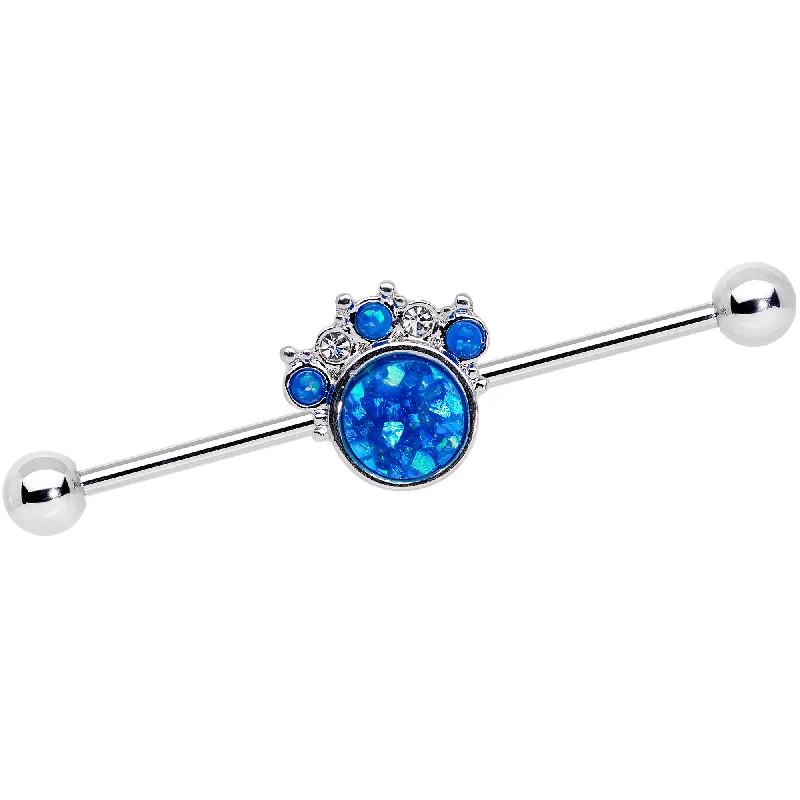 Women's Earrings – Elegant Designs for Every Personality--14 Gauge Blue Faux Opal Clear Gem Paw Print Industrial Barbell 38mm Women's Earrings – Elegant Designs for Every Personality--14 Gauge Blue Faux Opal Clear Gem Paw Print Industrial Barbell 38mm