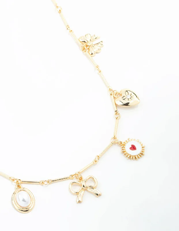 Shop Classic Women's Necklaces & Pendants with a Modern Twist-Gold Plated Heart & Bow Charm Necklace Shop Classic Women's Necklaces & Pendants with a Modern Twist-Gold Plated Heart & Bow Charm Necklace