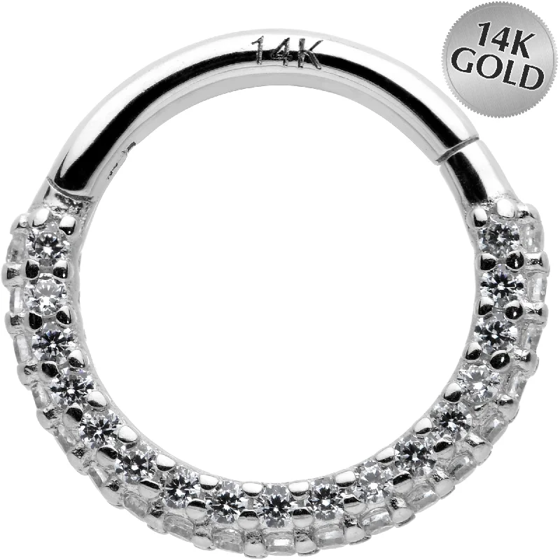 Fashion-Forward Nose Rings -16 Gauge 5/16 14k White Gold CZ Paved Ultra Luxe Hinged Circular Segment Ring Fashion-Forward Nose Rings -16 Gauge 5/16 14k White Gold CZ Paved Ultra Luxe Hinged Circular Segment Ring