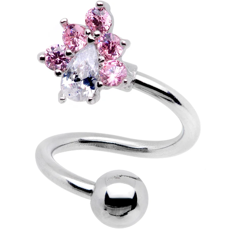 Stunning Belly Rings for Glamorous Fashion -Clear Pink CZ Gem Puppy Dog Paw Spiral Twister Top Mount Belly Ring Stunning Belly Rings for Glamorous Fashion -Clear Pink CZ Gem Puppy Dog Paw Spiral Twister Top Mount Belly Ring