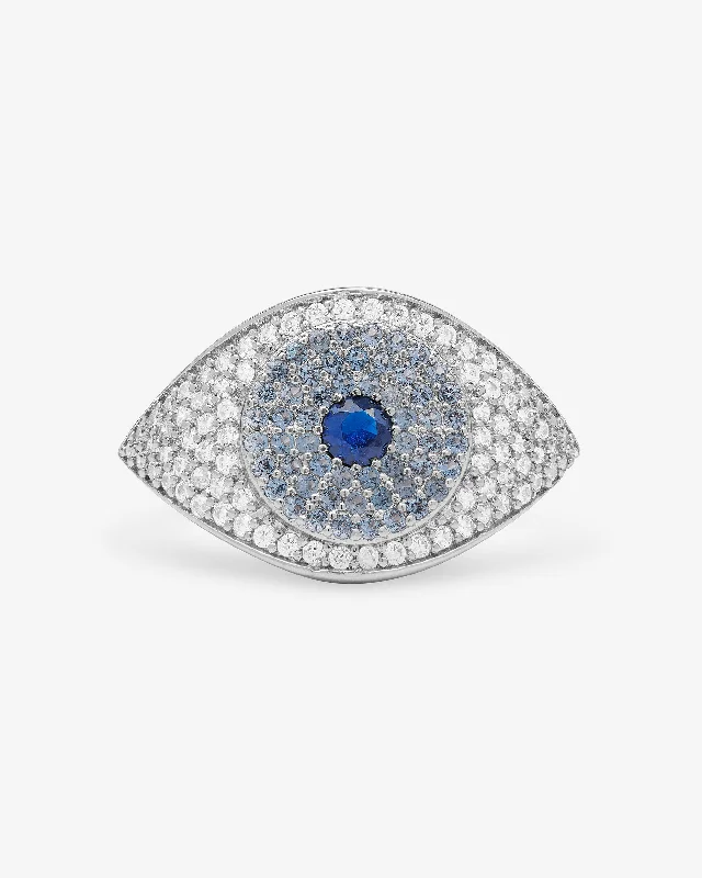 Chic Women's Rings for Fashion-Forward Looks-Blue Evil Eye Ring - Silver|White Diamondettes Chic Women's Rings for Fashion-Forward Looks-Blue Evil Eye Ring - Silver|White Diamondettes