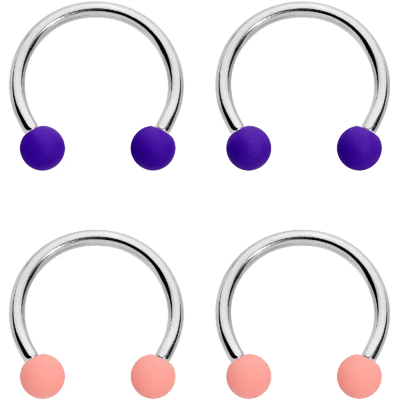 Classic Lip Rings for Everyday Fashion16 Gauge 3/8 Peach Purple Matte Horseshoe Circular Barbell Set of 4