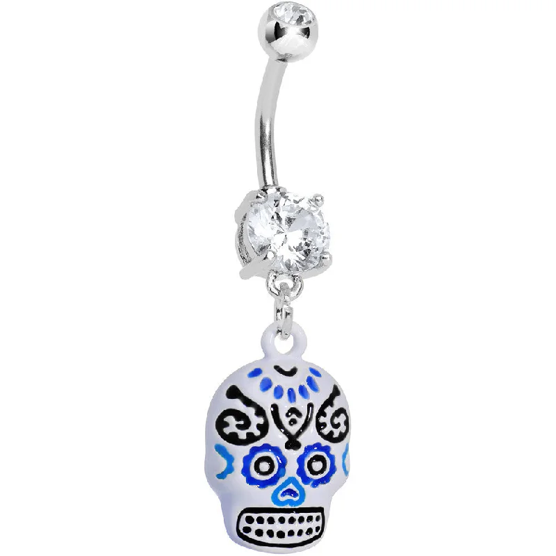 Trendy Belly Rings for Bold Style -Double Clear Gem Day of the Dead Dangle Belly Ring Trendy Belly Rings for Bold Style -Double Clear Gem Day of the Dead Dangle Belly Ring