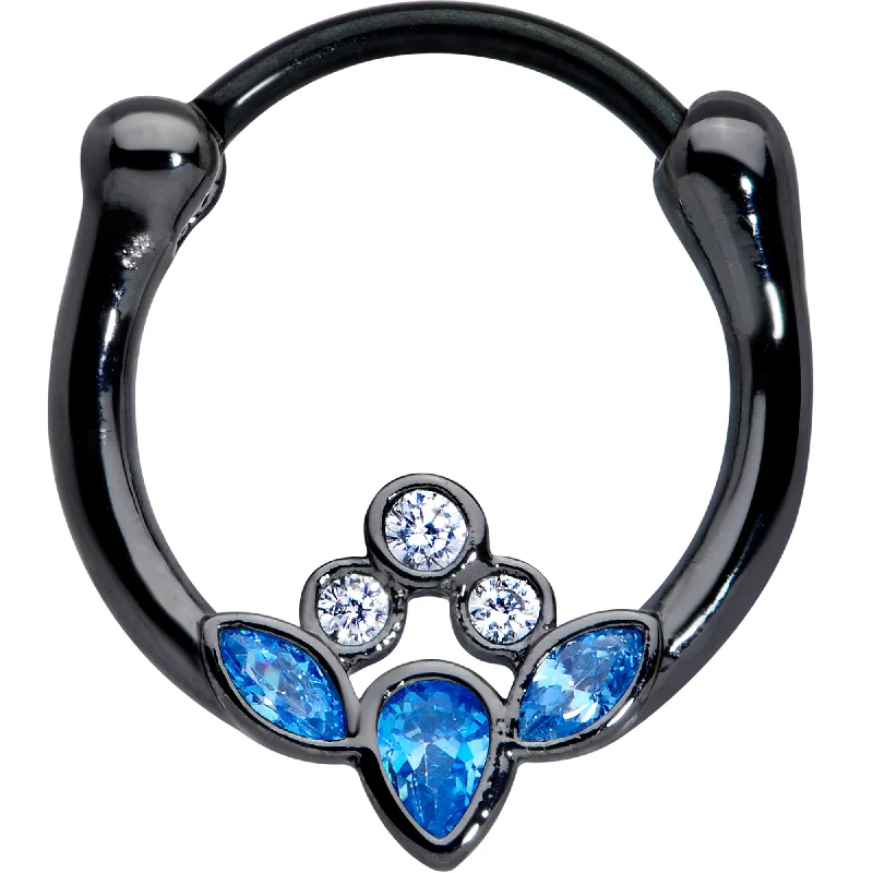 Nose Rings for Women’s Trendy Style -16 Gauge 3/8 Clear Blue Gem Black Anodized Classic Cluster Septum Clicker Nose Rings for Women’s Trendy Style -16 Gauge 3/8 Clear Blue Gem Black Anodized Classic Cluster Septum Clicker