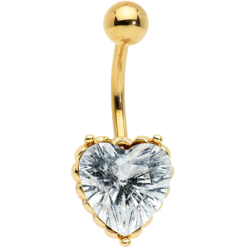Unique Belly Rings for Statement Fashion -Clear CZ Gem Gold Tone Great Big Heart Valentines Day Belly Ring Unique Belly Rings for Statement Fashion -Clear CZ Gem Gold Tone Great Big Heart Valentines Day Belly Ring