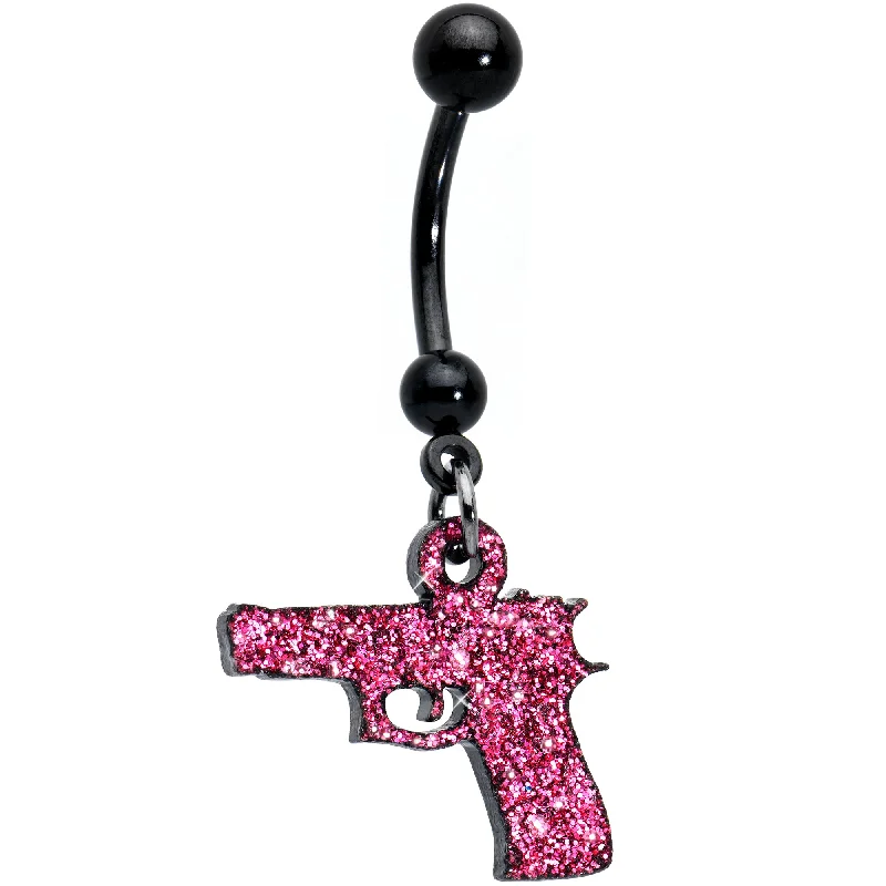 Designer Belly Rings with Exclusive Appeal -Pink Glitter Gun Dangle Belly Ring