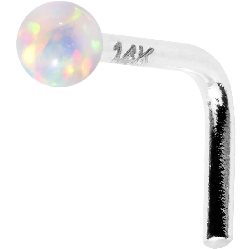 Stunning Nose Rings with Gems -1/4 14kt White Gold White 2mm Synthetic Opal Ball L Shaped Nose Ring Stunning Nose Rings with Gems -1/4 14kt White Gold White 2mm Synthetic Opal Ball L Shaped Nose Ring