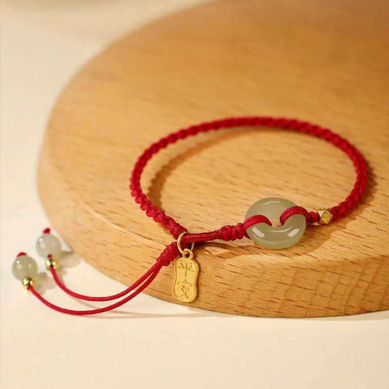 Luxury Leather Bracelets for Men-Buddha Stones Natural Hetian Jade Peace Buckle Red String Luck Braided Bracelet Luxury Leather Bracelets for Men-Buddha Stones Natural Hetian Jade Peace Buckle Red String Luck Braided Bracelet