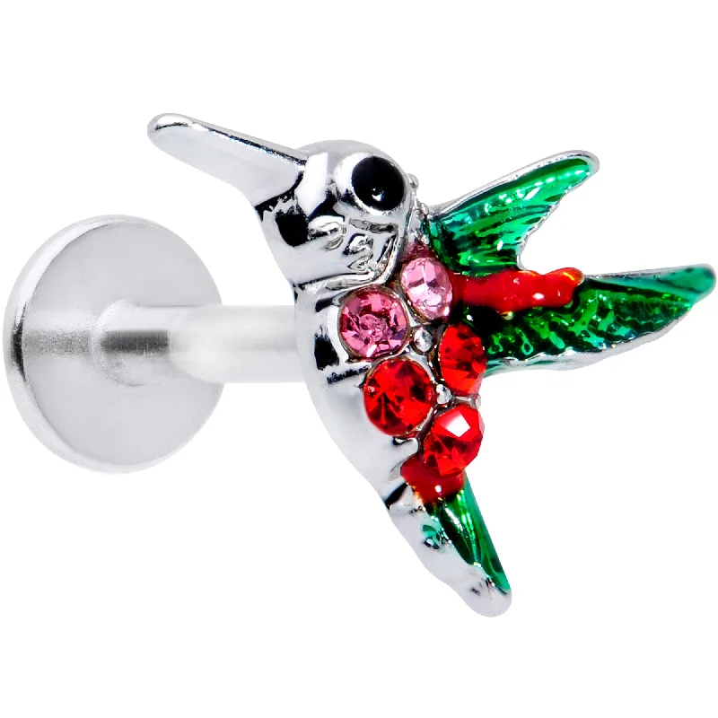 Beautifully Crafted Lip Rings16 Gauge 5/16 Red Pink Gem Green Hummingbird Labret Monroe Tragus