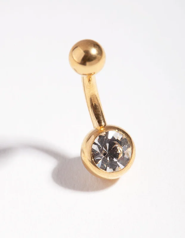 Stylish Belly Rings for Fashionistas -Surgical Steel Gold Diamante Mini Belly Ring