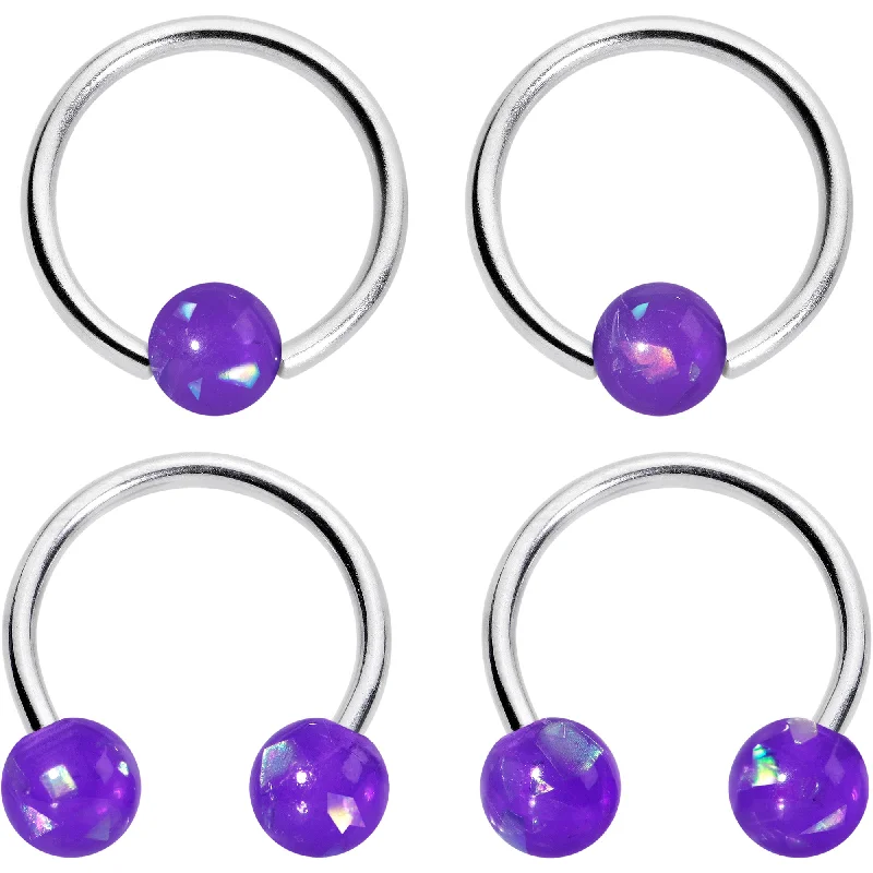 Women's Earrings – Elegant Designs for Every Personality--16 Gauge 3/8 Purple Faux Opal Horseshoe BCR Captive Ring Set of 4