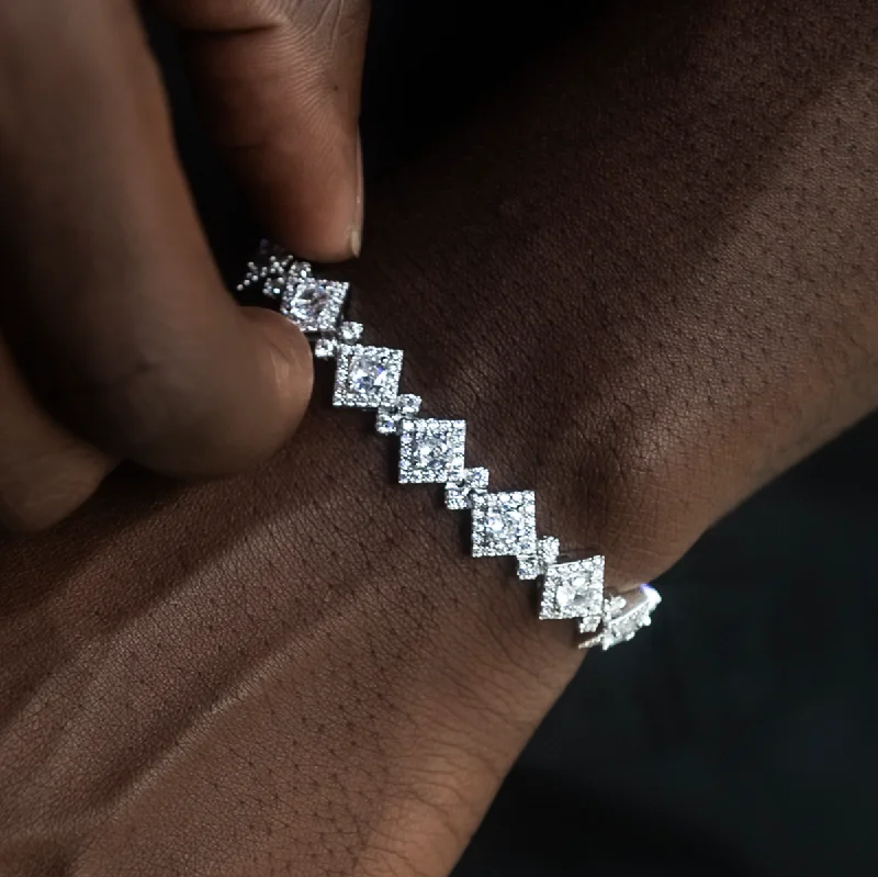Leather Wrap Bracelets for Men-Cloister Link Bracelet in White Gold