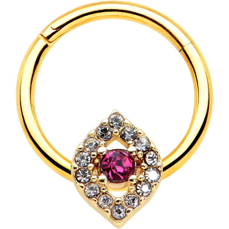 Nose Rings with Copper Finish -16 Gauge 3/8 Clear Pink Gem Gold Tone Open Eye Hinged Segment Ring Nose Rings with Copper Finish -16 Gauge 3/8 Clear Pink Gem Gold Tone Open Eye Hinged Segment Ring