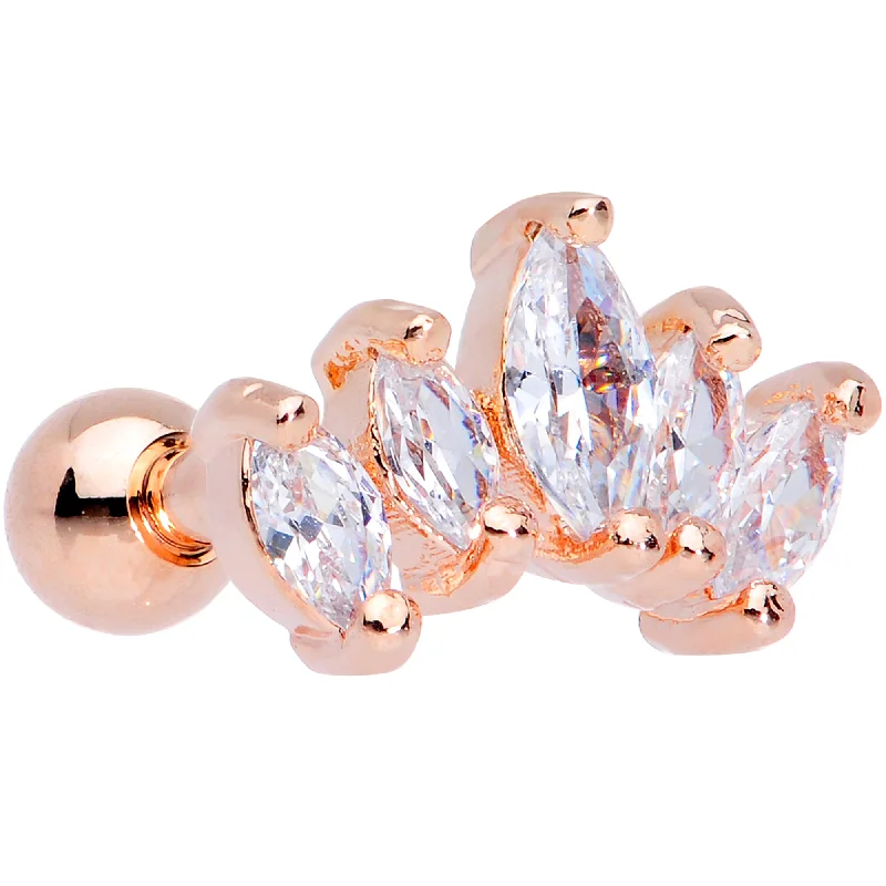 Women's Earrings – Elegant Designs for Every Personality--16 Gauge 1/4 Clear CZ Gem Rose Gold Tone Crown Cartilage Tragus Earring