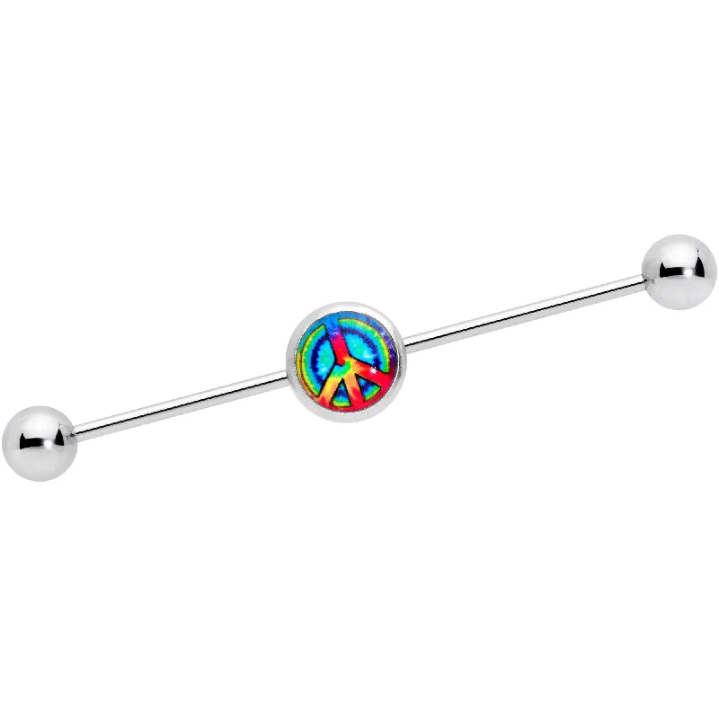 Women's Earrings – Elegant Designs for Every Personality--14 Gauge Rainbow Tie Dye Peace Sign Industrial Barbell 38mm Women's Earrings – Elegant Designs for Every Personality--14 Gauge Rainbow Tie Dye Peace Sign Industrial Barbell 38mm