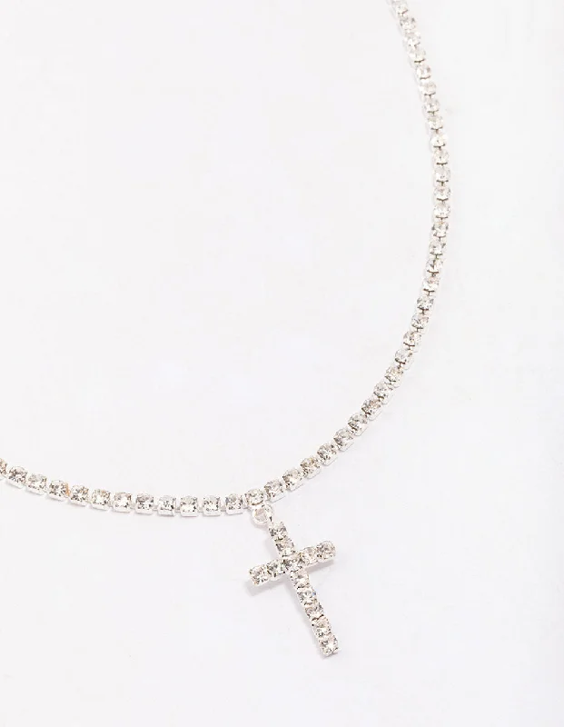 Shop Classic Women's Necklaces & Pendants with a Modern Twist-Silver Cup Chain Chain Cross Pendant Necklace Shop Classic Women's Necklaces & Pendants with a Modern Twist-Silver Cup Chain Chain Cross Pendant Necklace