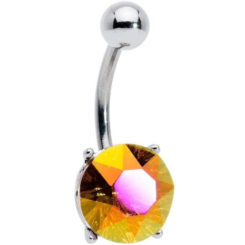 Trendy Belly Rings for Statement Looks -Orange Gem Simply Elegant Style Belly Ring