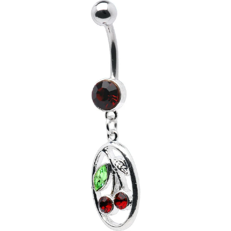 Stylish Belly Rings for Bold Fashion Choices -Dark Red CHERRY OVAL Dangle Belly Ring Stylish Belly Rings for Bold Fashion Choices -Dark Red CHERRY OVAL Dangle Belly Ring