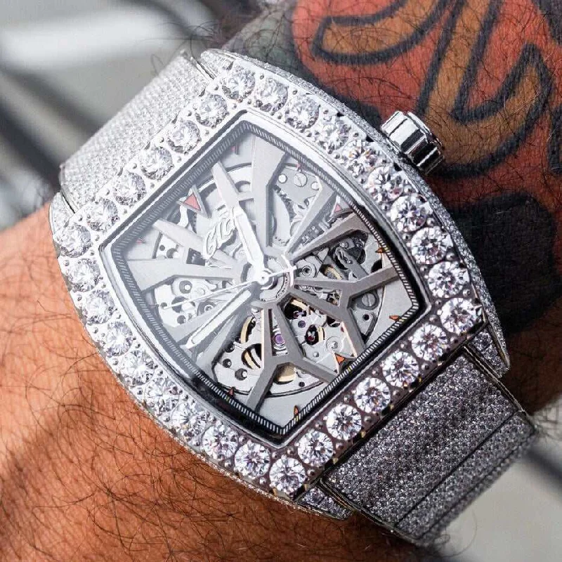 Comfortable Watches for Men with Adjustable Bands-40MM Perennial Era® Skeleton Watch- Fully Iced Comfortable Watches for Men with Adjustable Bands-40MM Perennial Era® Skeleton Watch- Fully Iced