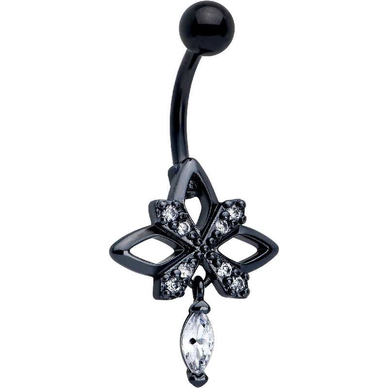 Beautiful Belly Rings with Dazzling Shine -Clear CZ Gem Black Gothic Star Dangle Belly Ring Beautiful Belly Rings with Dazzling Shine -Clear CZ Gem Black Gothic Star Dangle Belly Ring