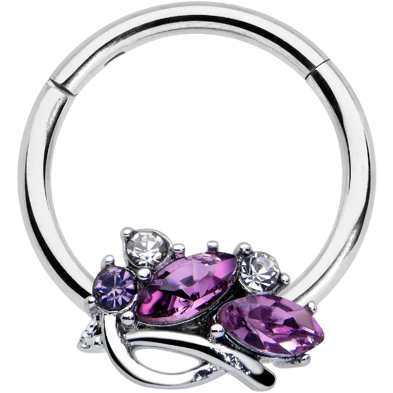 Nose Rings for Teenagers -16 Gauge 3/8 Purple Gem Abstract Elegance Hinged Segment Ring Nose Rings for Teenagers -16 Gauge 3/8 Purple Gem Abstract Elegance Hinged Segment Ring