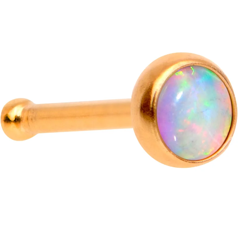 Elegant Nose Rings with Luxurious Look -White 3mm Synthetic Opal Rose Gold Tone Press Fit Nose Bone
