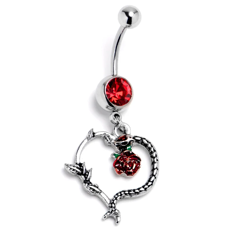 Stunning Belly Rings with Timeless Shine -Red Gem Snake Heart Flower Dangle Belly Ring Stunning Belly Rings with Timeless Shine -Red Gem Snake Heart Flower Dangle Belly Ring