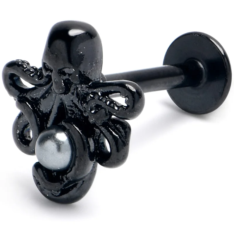 Women's Earrings – Elegant Designs for Every Personality--16 Gauge 5/16 Black Faux Pearl Treasure Octopus Labret Monroe Tragus