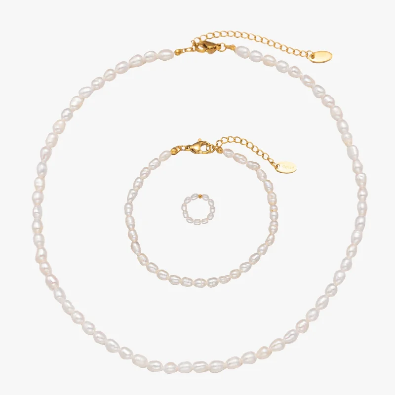 Women's Bangles with Silver and Gemstone Inlays-Pearls Ultimate Bundle