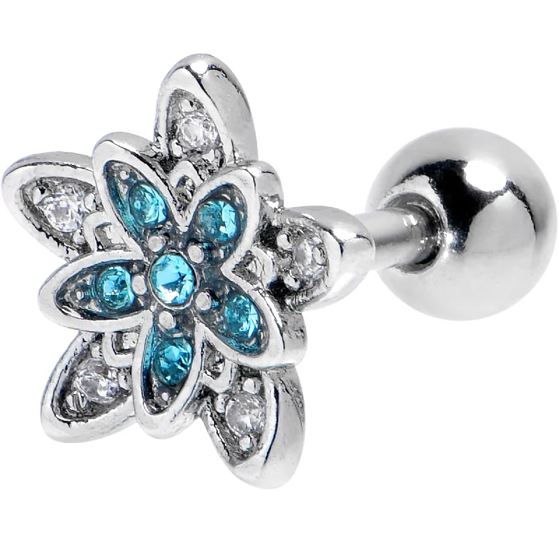 Women's Earrings – Elegant Designs for Every Personality--16 Gauge 1/4 Blue CZ Gem Snowflake Flower Cartilage Tragus Earring