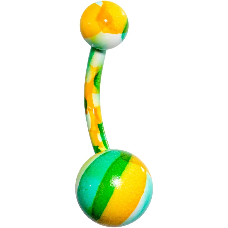 Silver Belly Rings for Classic Look -Green Orange Cool Camouflage Belly Ring