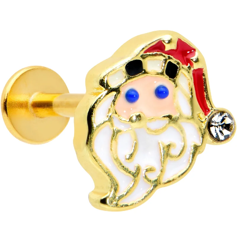 Gold Lip Rings for Subtle Glam16 Gauge 5/16 Clear Gem Gold Tone Santa Christmas Labret Monroe Tragus