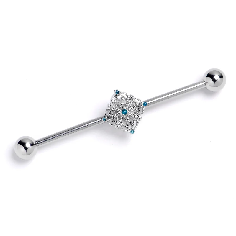 Women's Earrings – Elegant Designs for Every Personality--14 Gauge Blue Gem Lacy Rhombus Industrial Barbell 38mm Women's Earrings – Elegant Designs for Every Personality--14 Gauge Blue Gem Lacy Rhombus Industrial Barbell 38mm