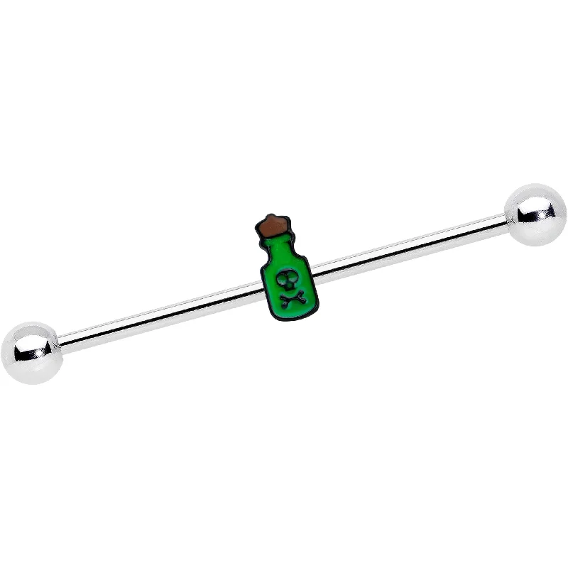 Women's Earrings – Elegant Designs for Every Personality--14 Gauge Poison Green Bottle Glow in the Dark Industrial Barbell 38mm
