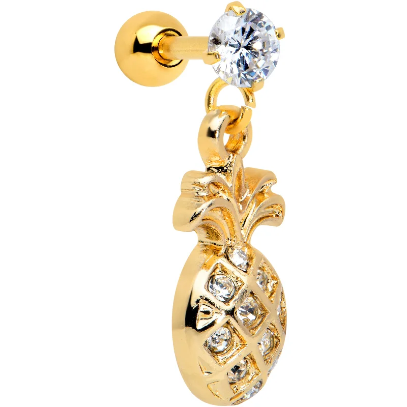 Women's Earrings – Elegant Designs for Every Personality--16 Gauge 1/4 Clear Gem Gold Tone Pineapple Dangle Cartilage Tragus Women's Earrings – Elegant Designs for Every Personality--16 Gauge 1/4 Clear Gem Gold Tone Pineapple Dangle Cartilage Tragus