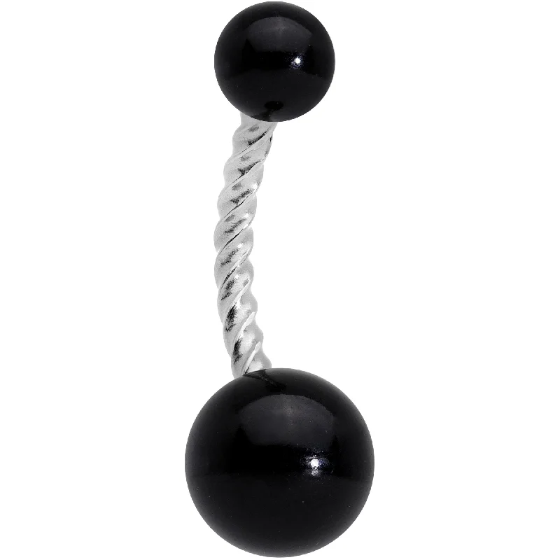 Belly Rings with Silver Finish -Black Pearlescent Totally Twisted Belly Ring