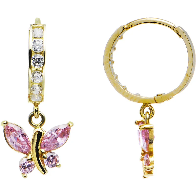 Women's Earrings – Elegant Designs for Every Personality--14kt Yellow Gold Light Pink CZ Butterfly Huggy Earrings Women's Earrings – Elegant Designs for Every Personality--14kt Yellow Gold Light Pink CZ Butterfly Huggy Earrings