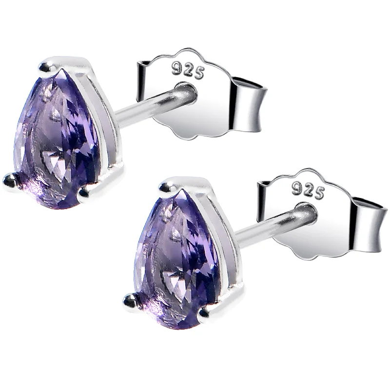 Women's Earrings – Elegant Designs for Every Personality--4mm CZ Pear 925 Sterling Silver February Birthstone Stud Earrings