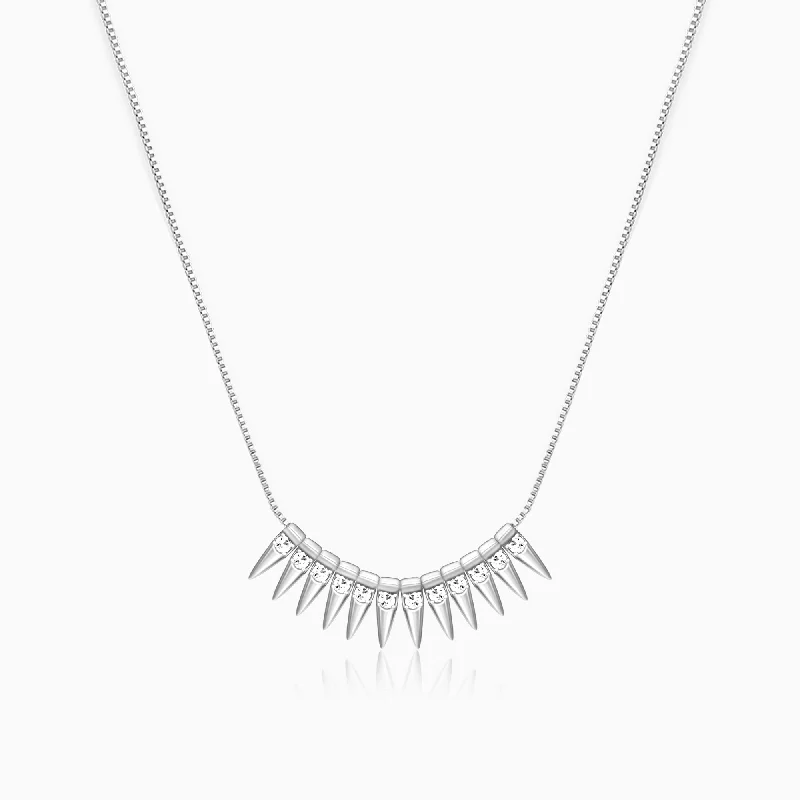 Shop Classic Women's Necklaces & Pendants with a Modern Twist-Silver Studded Spikes Necklace Shop Classic Women's Necklaces & Pendants with a Modern Twist-Silver Studded Spikes Necklace