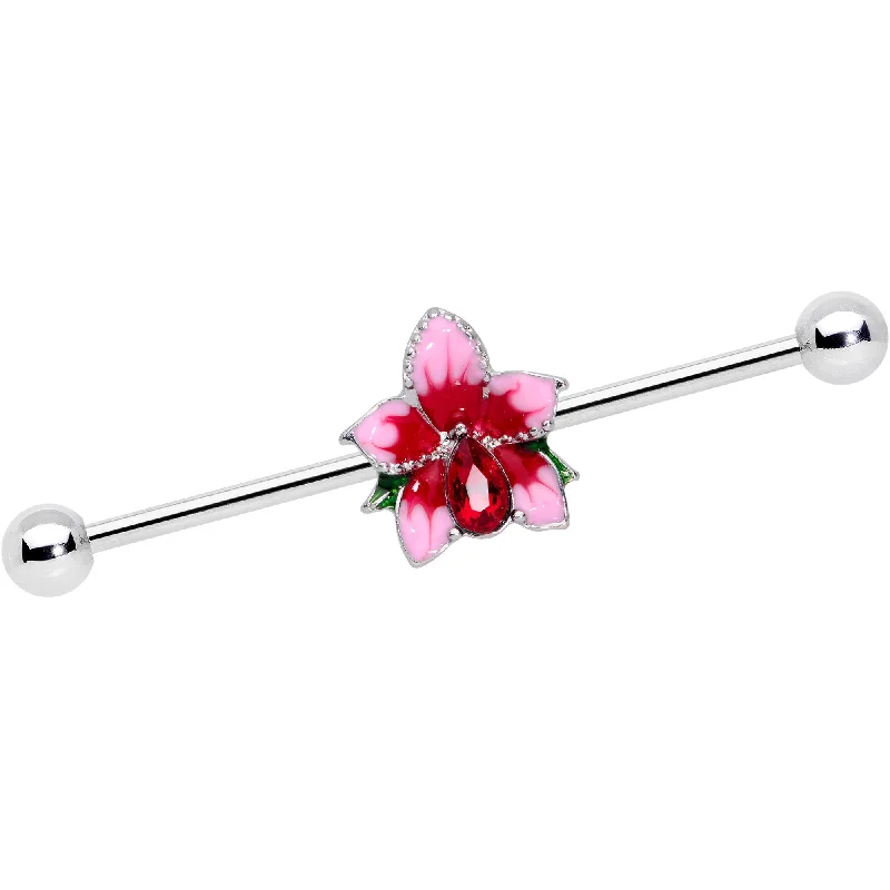 Women's Earrings – Elegant Designs for Every Personality--14 Gauge Red Gem Exotic Flower Industrial Barbell 38mm Women's Earrings – Elegant Designs for Every Personality--14 Gauge Red Gem Exotic Flower Industrial Barbell 38mm